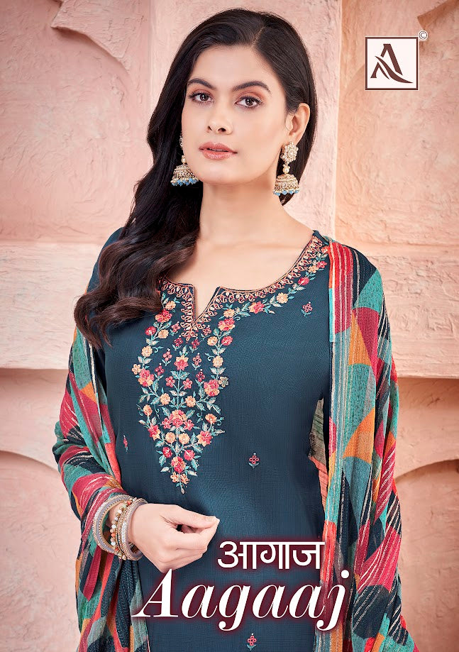 Alok Suit Aagaaz Zam Cotton With Embroidery Work Salwar Suits Wholesale Supplier