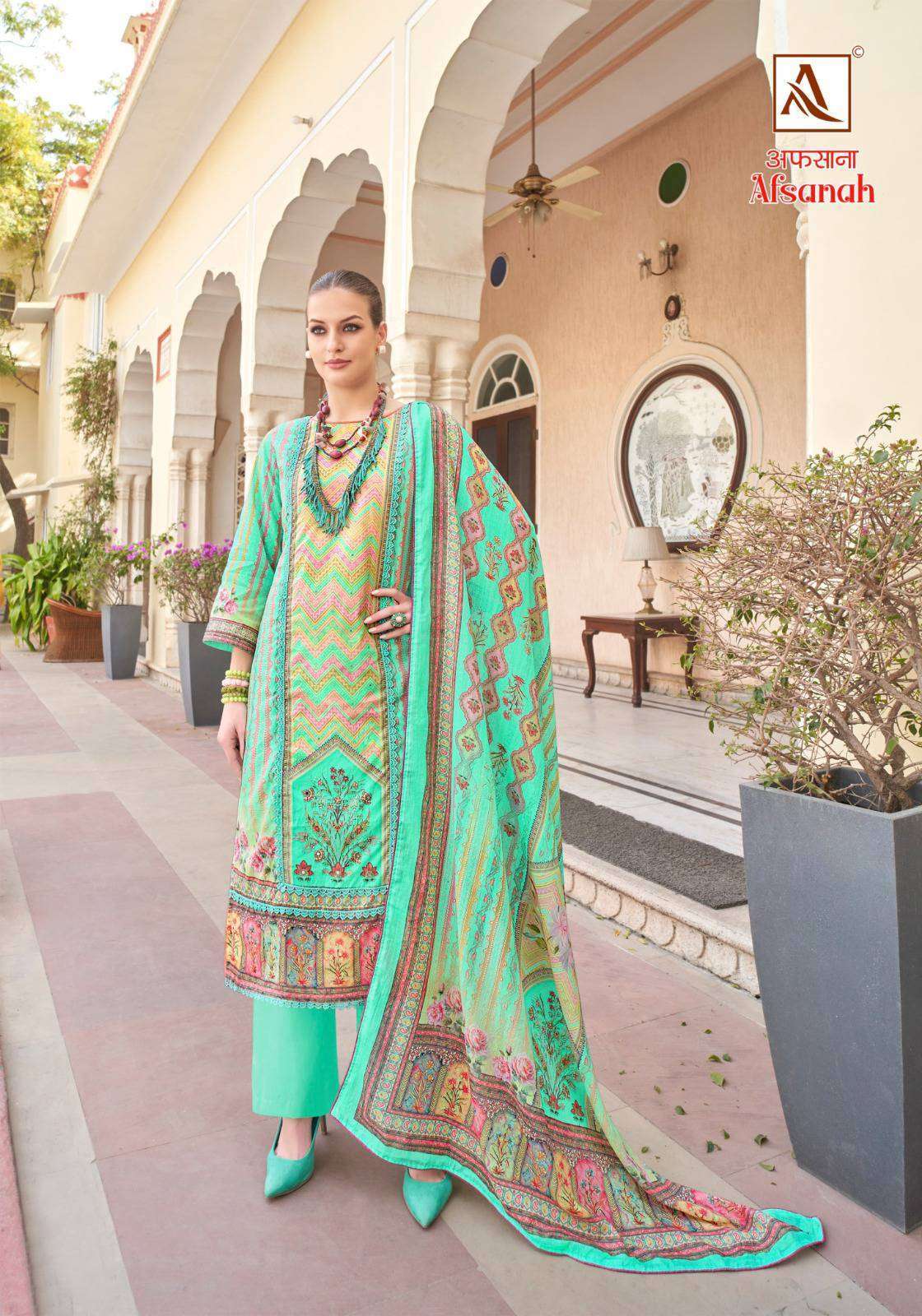 Alok Suit Afsanah Lawn Cotton With Embroidery Work Pakistani Dress Material At Wholesale Rate