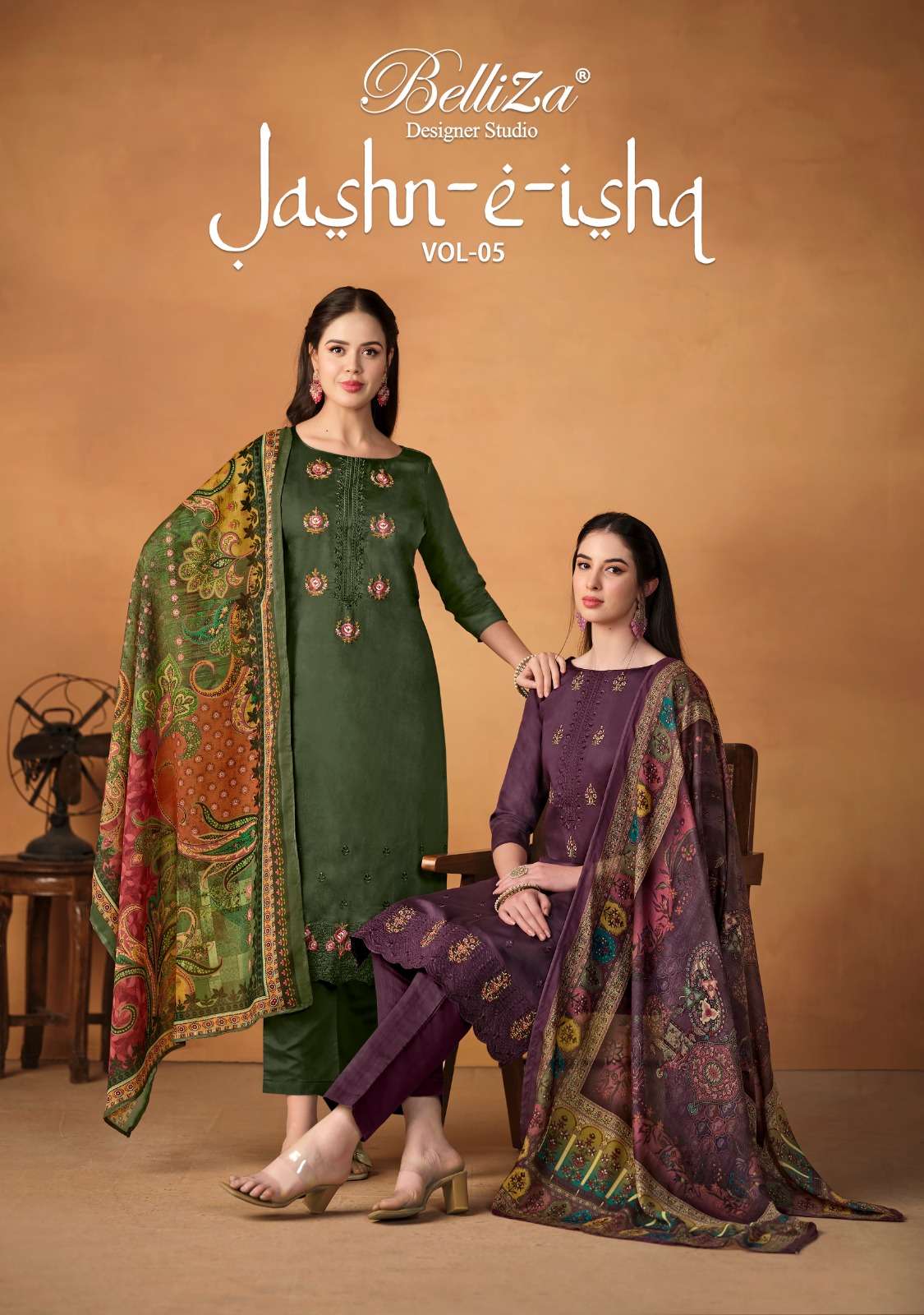 Belliza Designer Studio Jashn E Ishq Vol 5 Jam Cotton With Embroidery Work Salwar Kameez Supplier In Surat