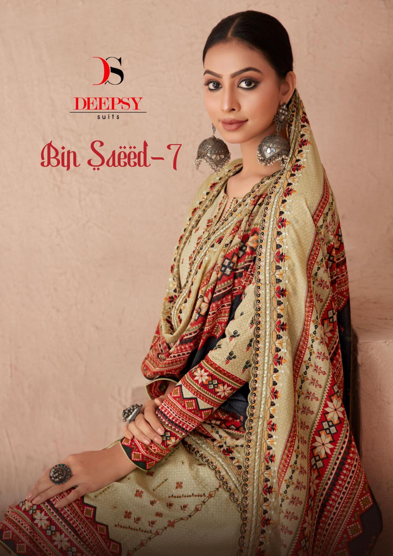 Deepsy Suits Bin Saeed Vol 7 Cotton With Embroidery Work Pakistani Salwar Kameez For Sale