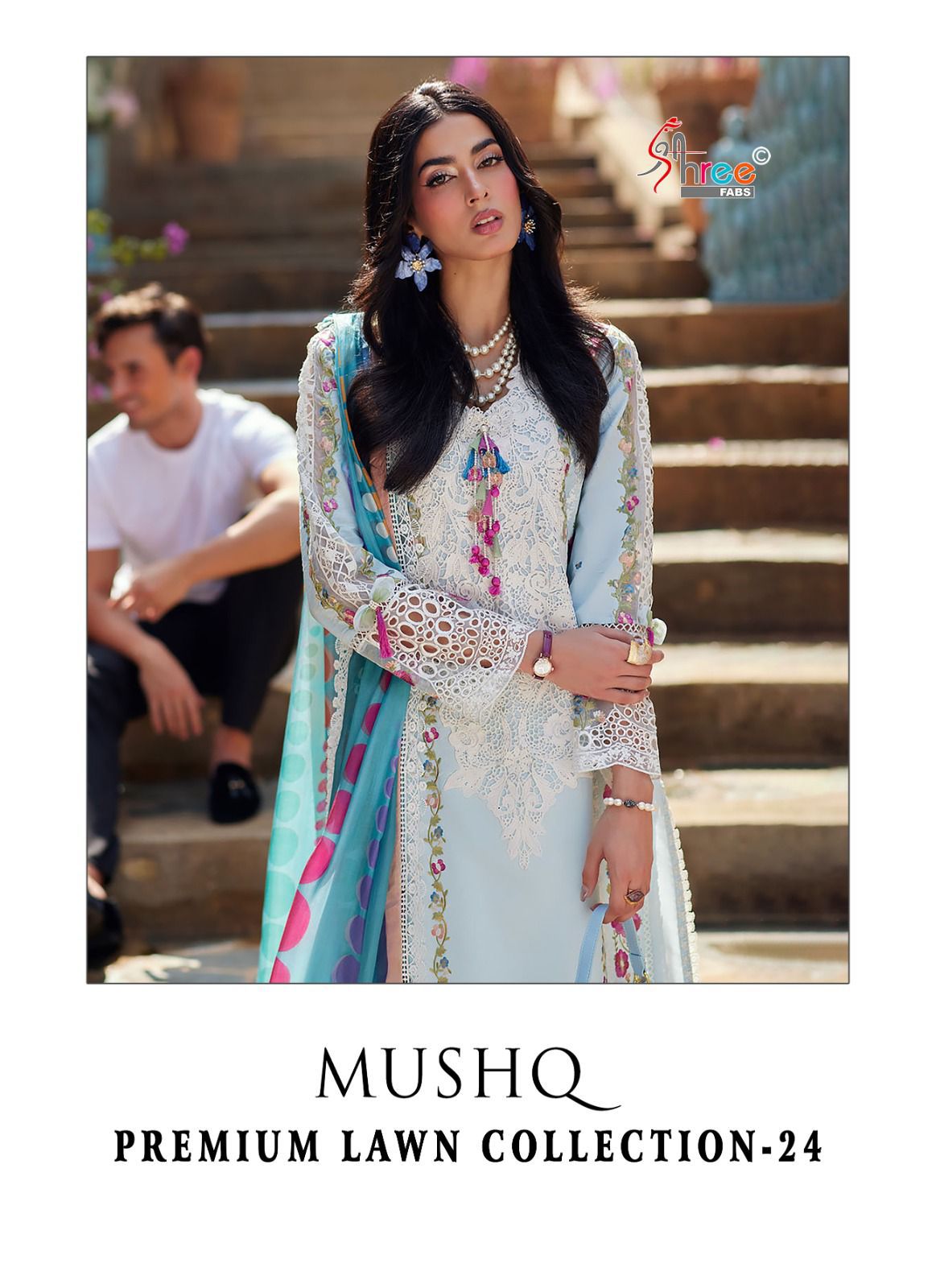 Shree Fabs Mushq Premium Lawn Collection 24 Lawn Cotton With Embroidery Work Salwar Suits Supplier
