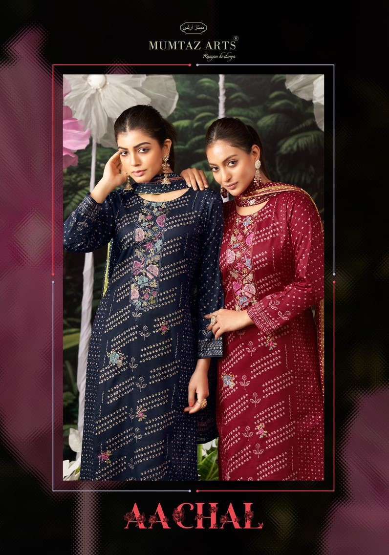 Mumtaz Arts Aanchal Jam Satin Cotton With Embroidery Work Salwar Suits Latestt Collecttion