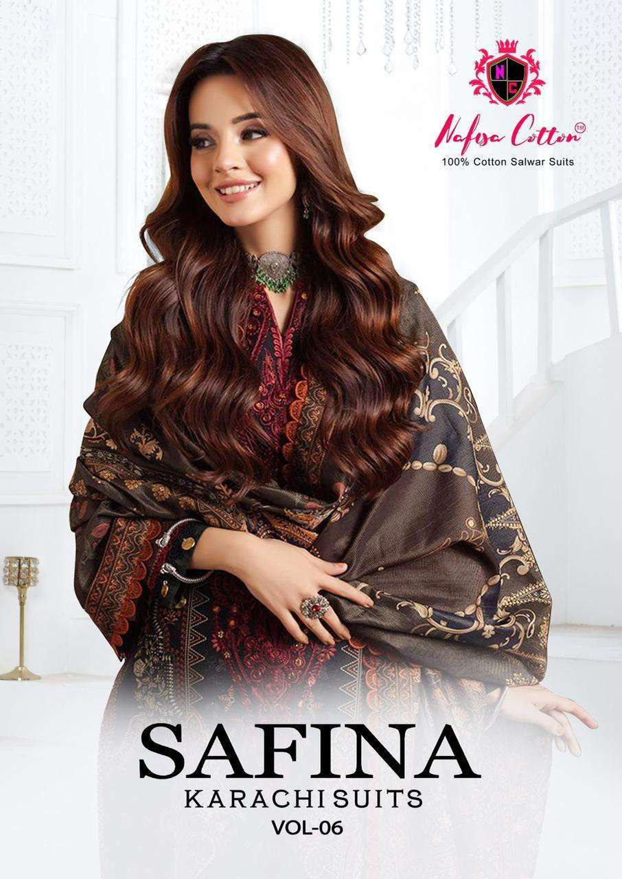 Nafisa Cotton Safina Vol 6 Low Range Karachi Print Dress Material Wholesaler