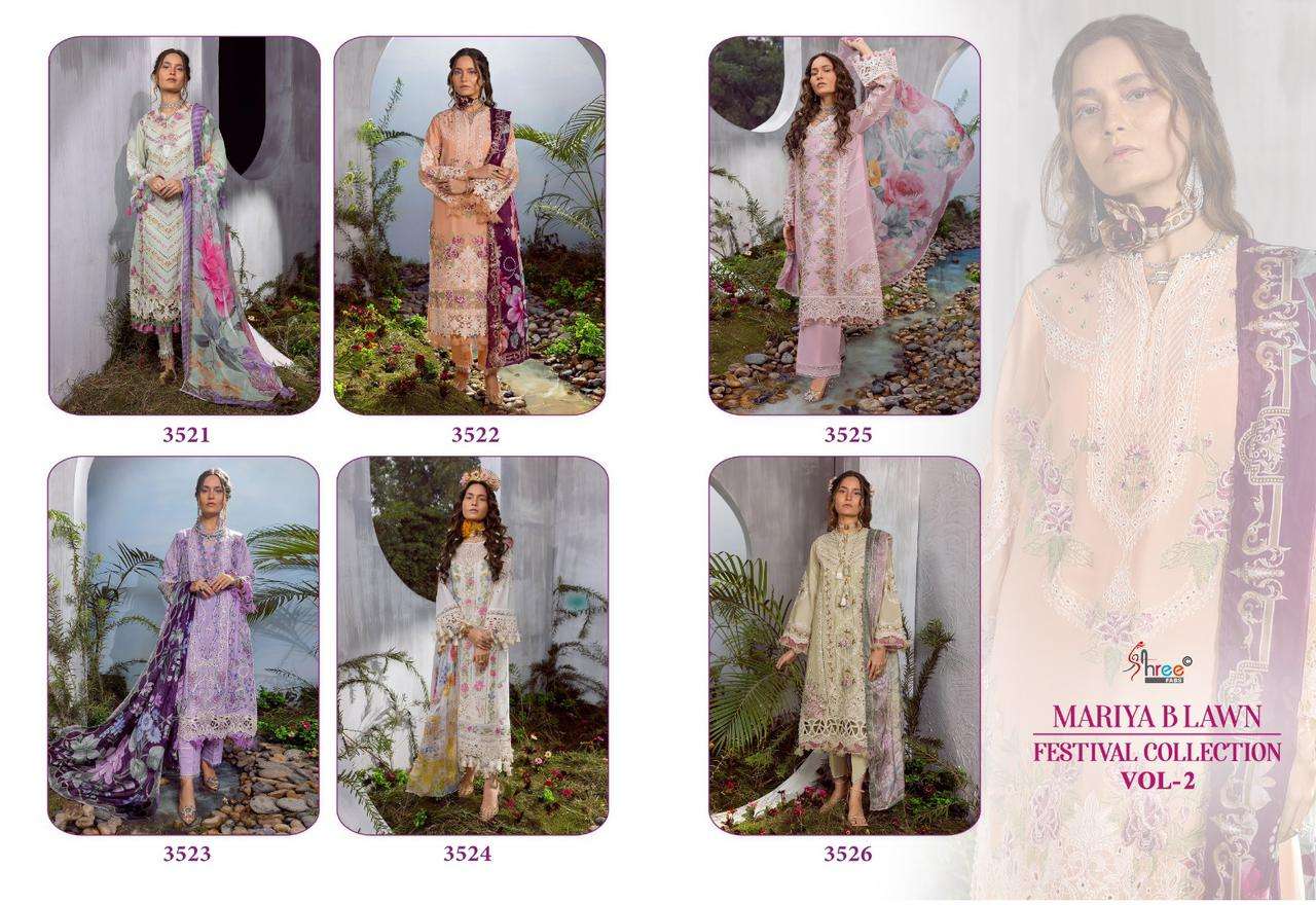 Shree Fabs Mariya B Lawn Festival Collection Vol 2 Chiffon Dupatta Pakistani Latest Salwar Suits At Wholesale Rate