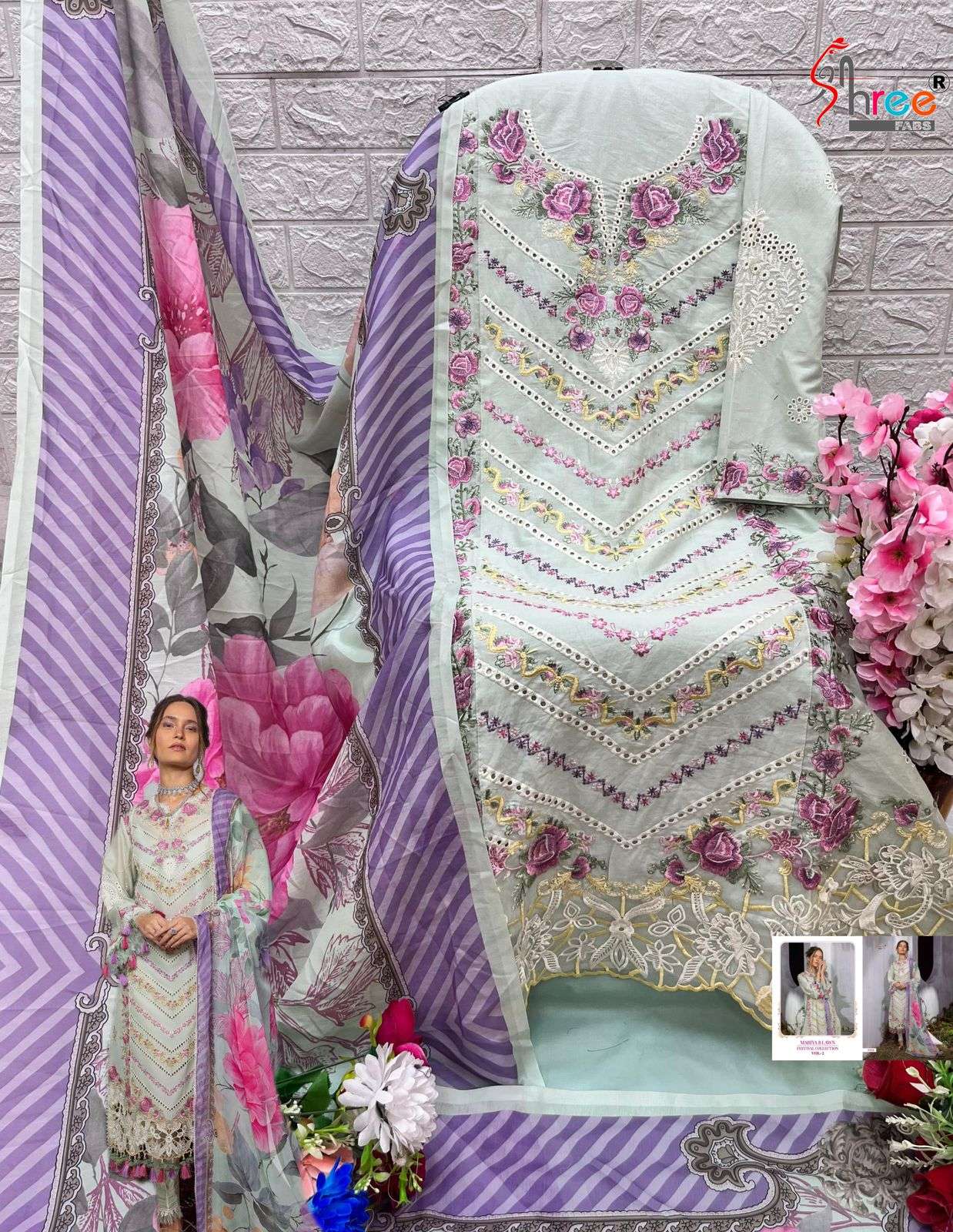 Shree Fabs Mariya B Lawn Festival Collection Vol 2 Chiffon Dupatta Pakistani Latest Salwar Suits At Wholesale Rate