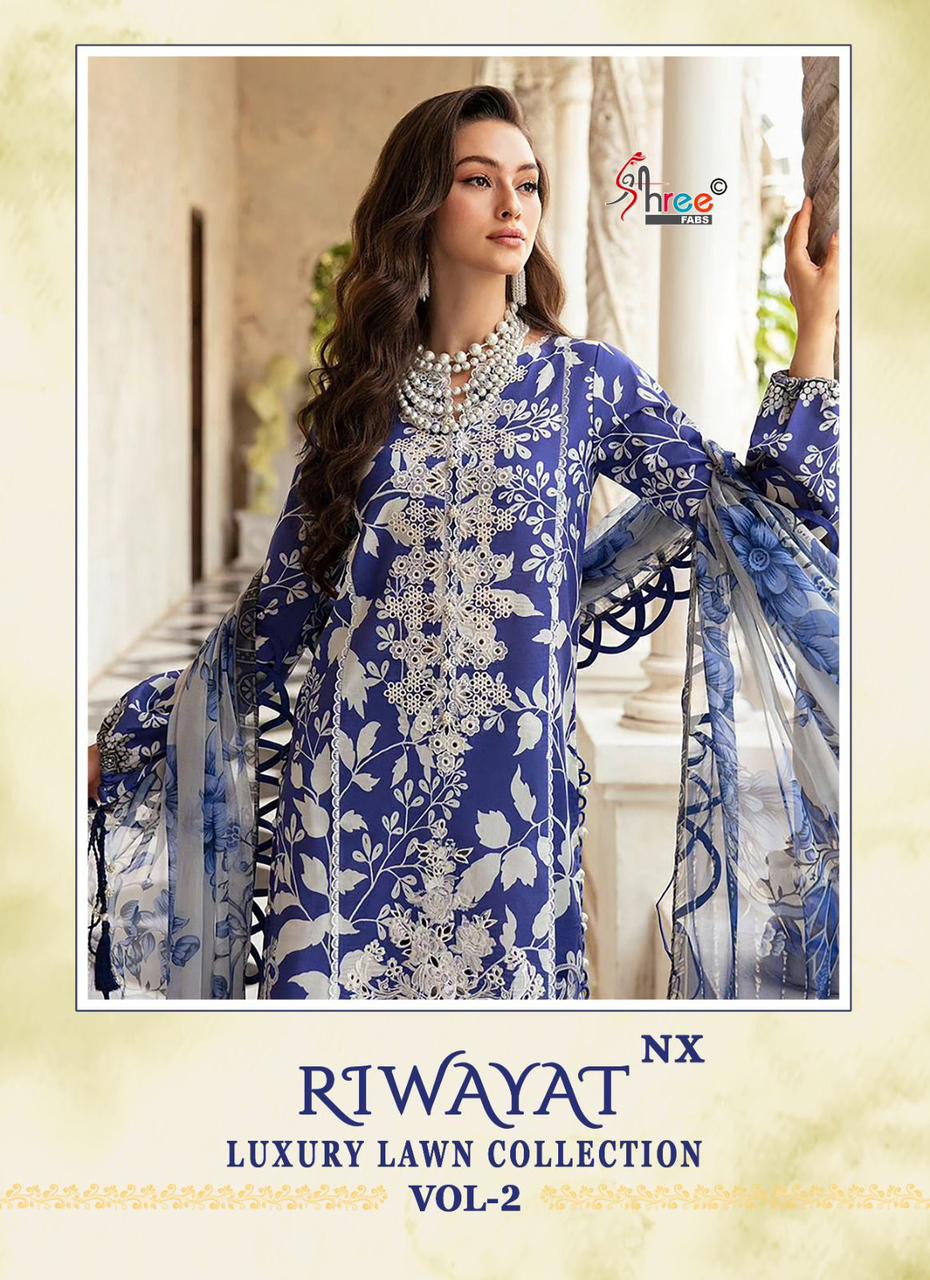 Shree Fabs Riwayat Luxury Lawn Collection Vol 2 NX Lawn Cotton With Embroidery Work Pakistani Dress For Woemn
