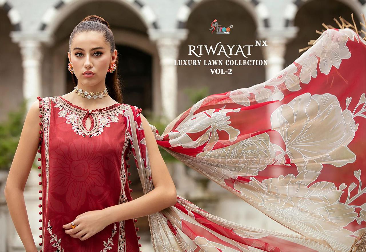 Shree Fabs Riwayat Luxury Lawn Collection Vol 2 NX Lawn Cotton With Embroidery Work Pakistani Dress For Woemn