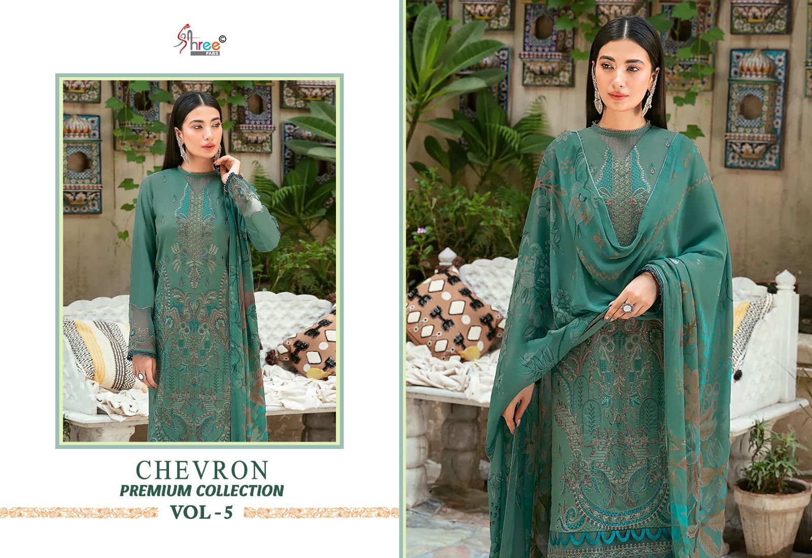 Shree Fabs Chevron Premium Collection Vol 5 Rayon With Embroidery Work Salwar Suits Supplier In Surat