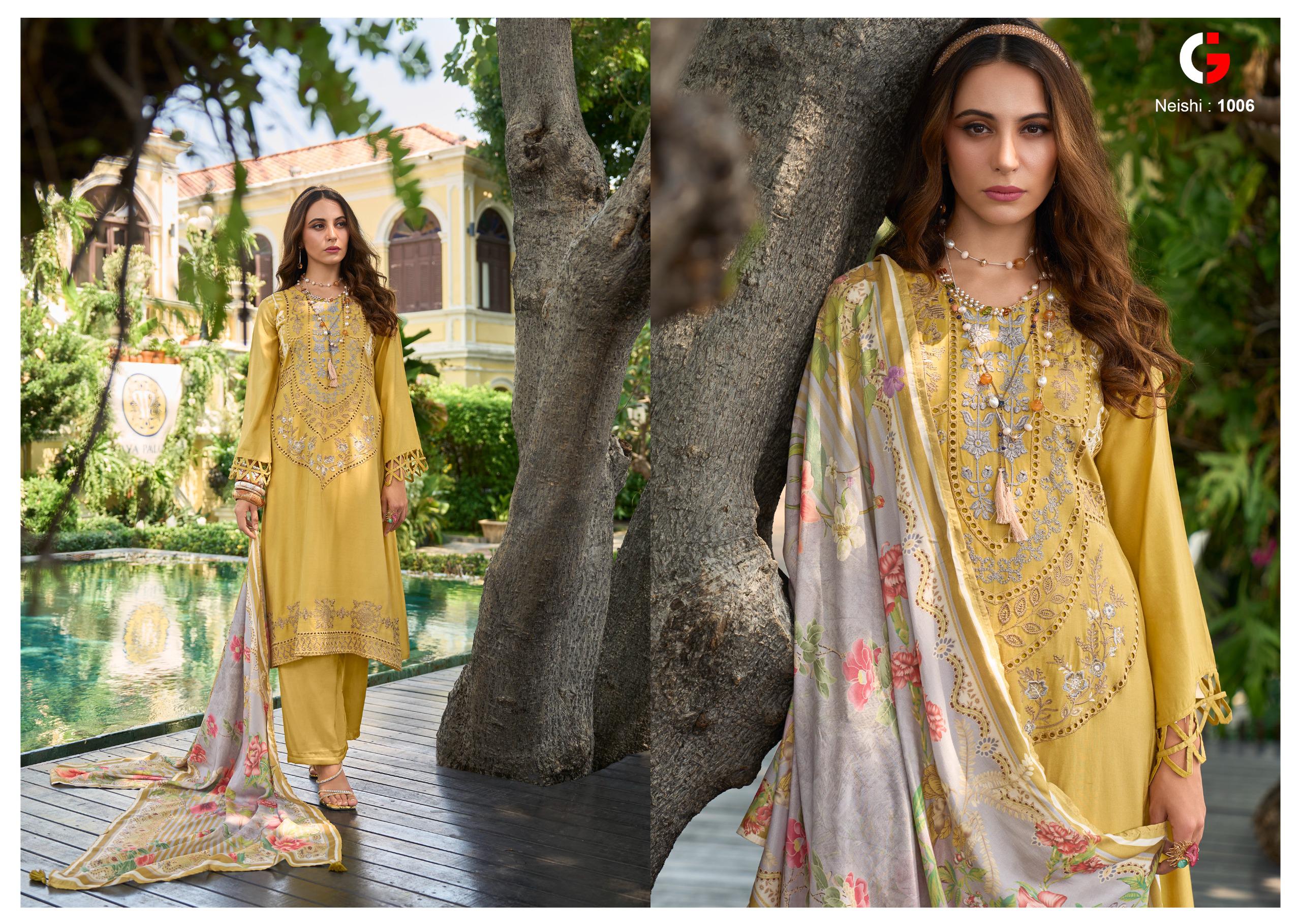 Gull Jee Neishi Muslin With Embroidery Work Designer Partywear Salwar Kameez At Wholesale Rate