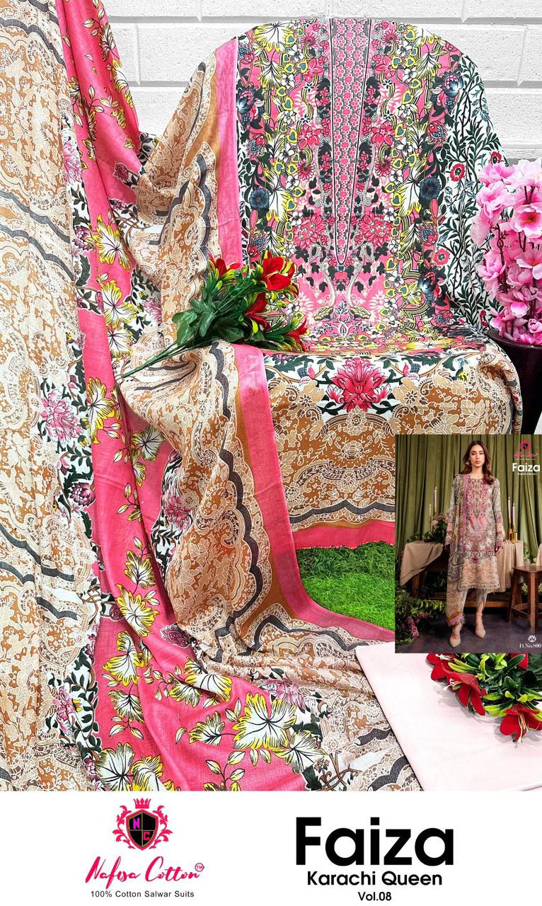 Nafisa Cotton Faiza Karachi Queen Vol 8 Pakistani Cotton Dress Material At Wholesale Rate