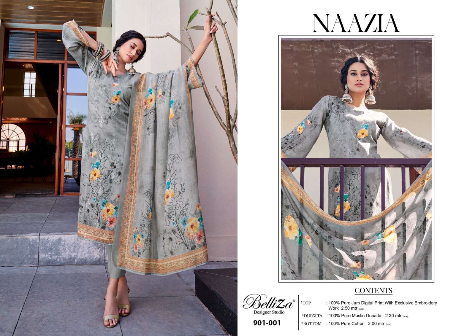 Belliza Designer Studio Naazia Jam Cotton With Embroidery Work Summer Special Suits Collection At Best Price