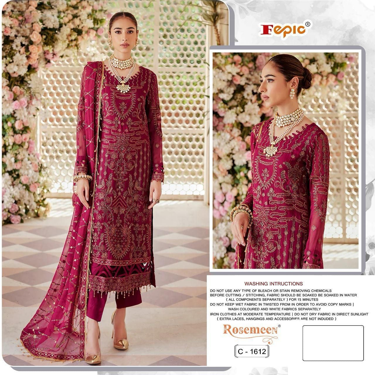 Fepic rosemeen D.No. 1612 Georgette with embroidery work Pakistani dress wholesale supplier - jilaniwholesalesuit