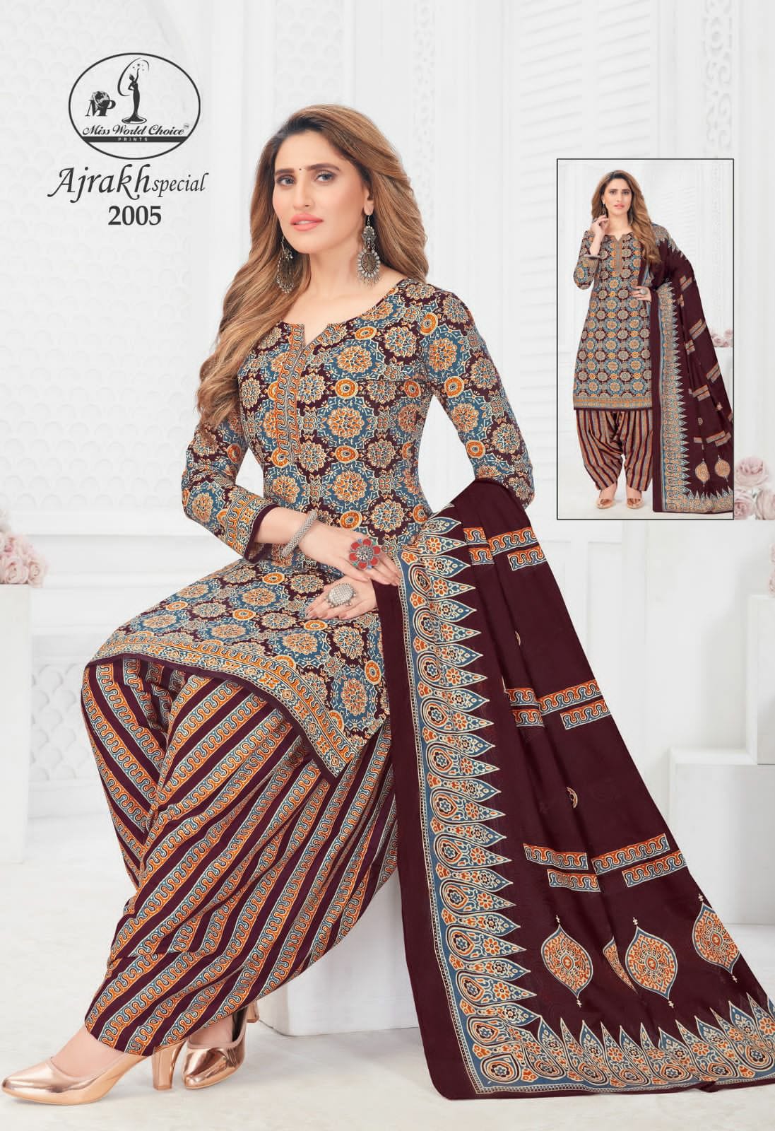 Miss world choice ajrakh special vol 2 cotton printed patiala salwar suits at wholesale rate - jilaniwholesalesuit