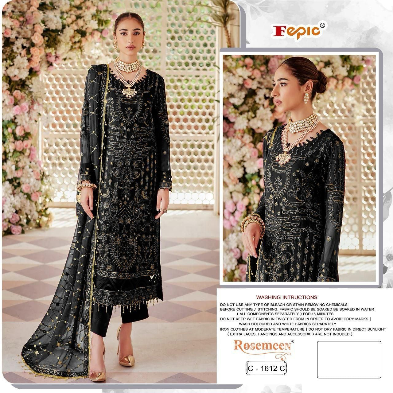 Fepic rosemeen D.No. 1612 Georgette with embroidery work Pakistani dress wholesale supplier - jilaniwholesalesuit