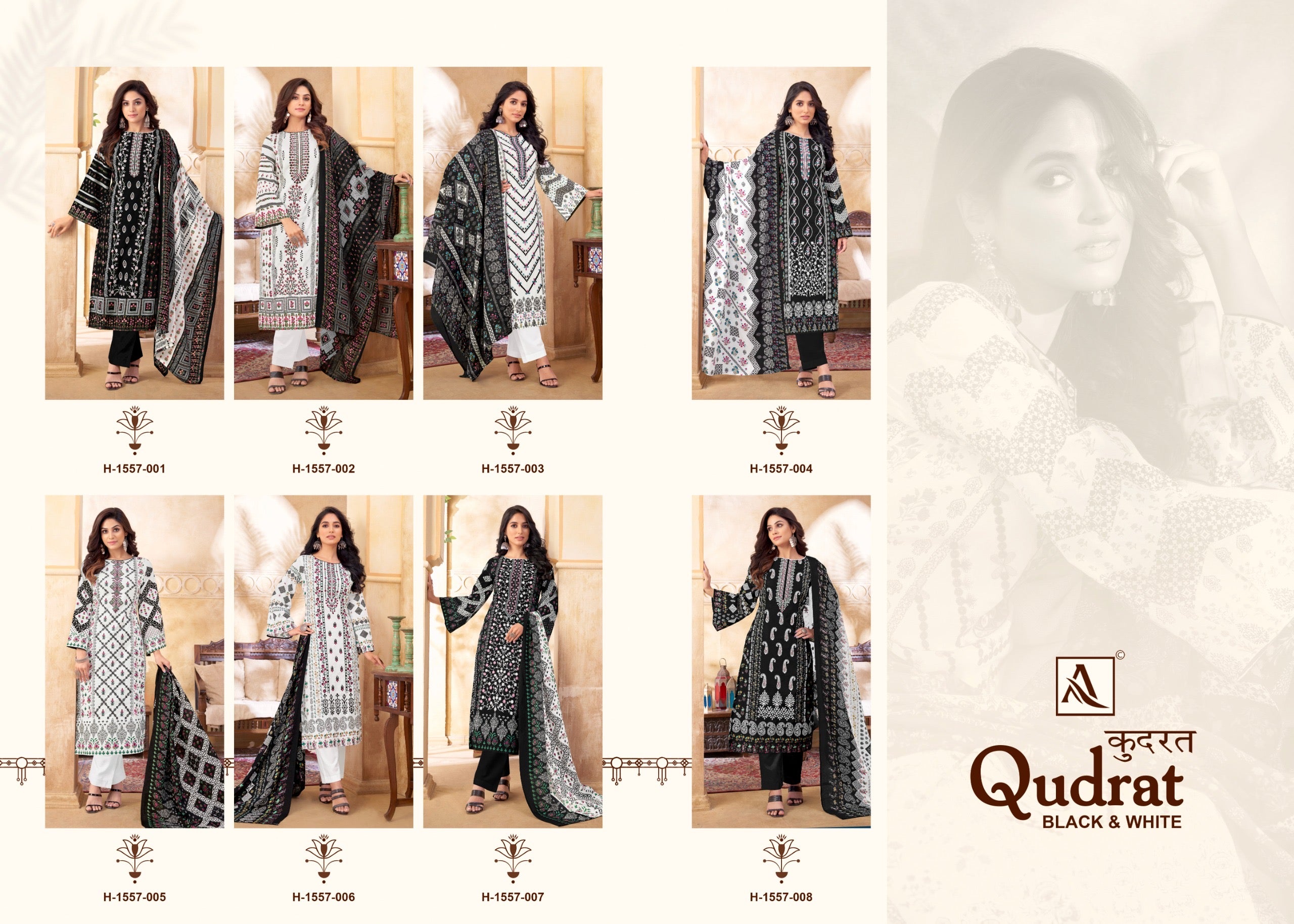 Alok Suits Qudrat Black & White Cotton With Embroidery Work Salwar Suits At Wholesale Rate