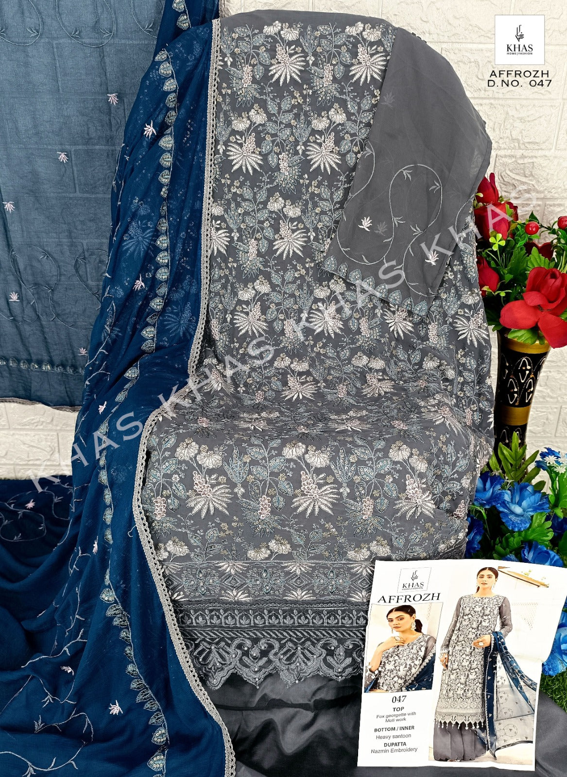 khas fashion affrozeh georgette with embroidery work pakistani salwar kameez wholesale supplier - jilaniwholesalesuit