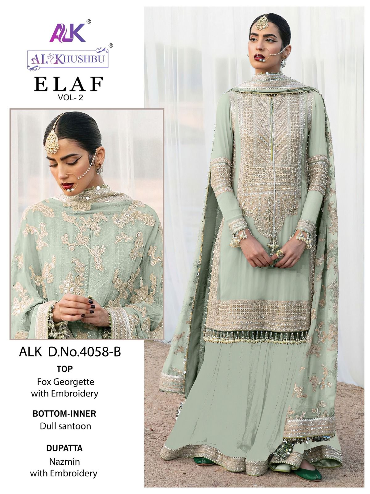 Elaf vol 2 by al khushbu georgette with embroidery work pakistani salwar suits supplier in surat - jilaniwholesalesuit