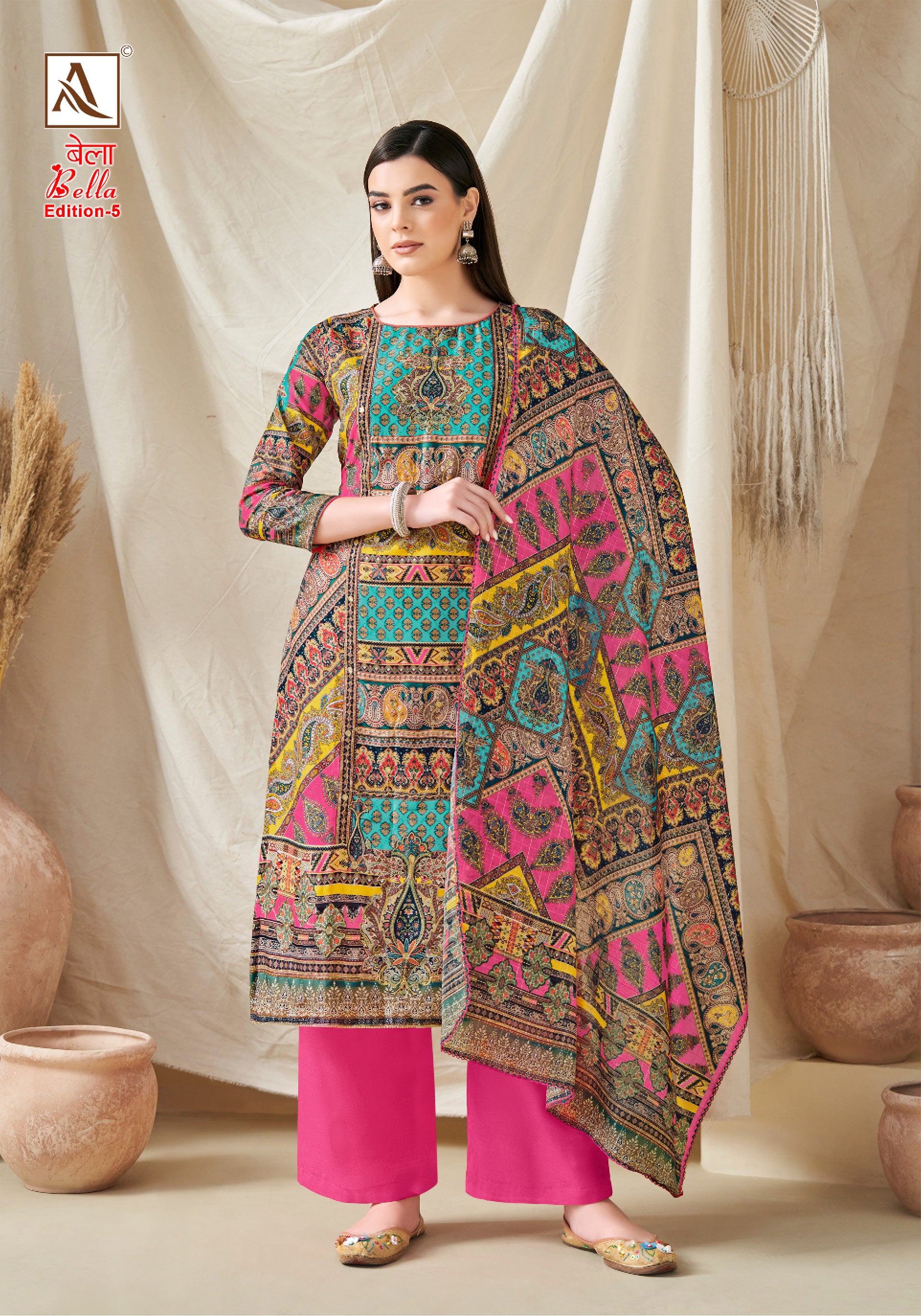 Alok Suit Bella Vol 5 Maslin Designer Print With Khatli Work Salwar Suits Latest Collection - jilaniwholesalesuit
