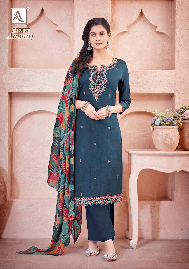 Alok Suit Aagaaz Zam Cotton With Embroidery Work Salwar Suits Wholesale Supplier