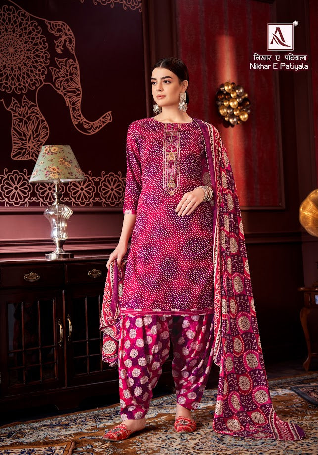 Alok Suits Nikhar e patiyala Viscose Reyon Designer Print With Embroidery Work Salwar Suits Latest Collection - jilaniwholesalesuit