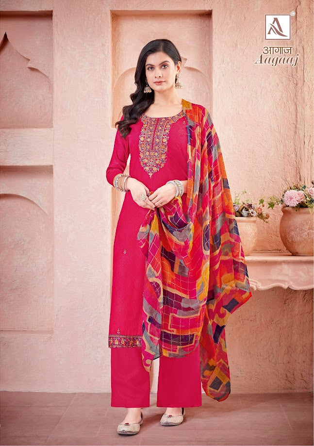 Alok Suit Aagaaz Zam Cotton With Embroidery Work Salwar Suits Wholesale Supplier