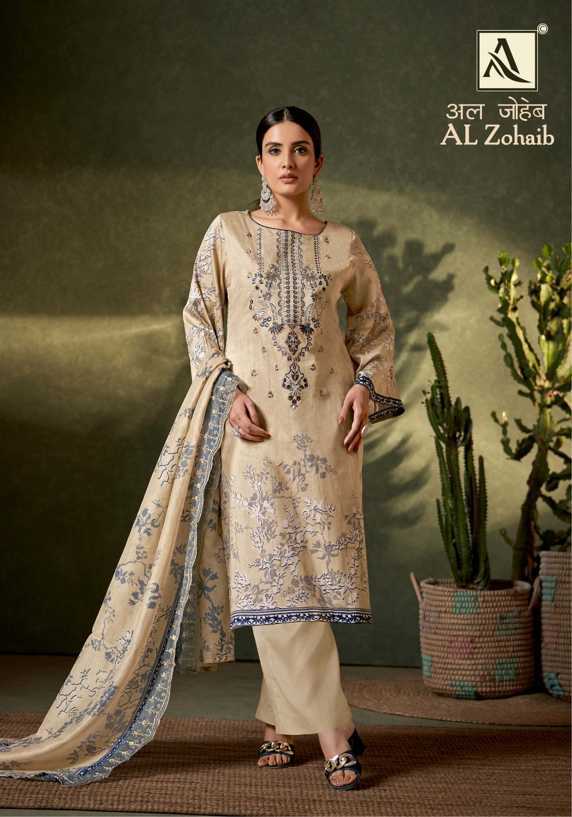Alok Suit Al Zohaib Jam Cotton Pakistani Print With Embroidery Work Salwar Kameez Supplier In Surat - jilaniwholesalesuit