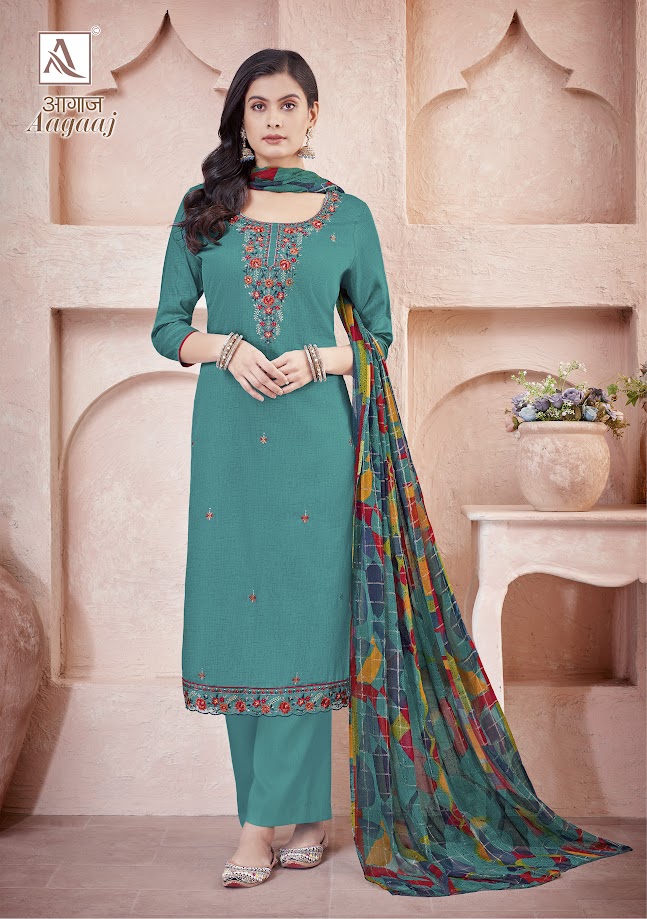 Alok Suit Aagaaz Zam Cotton With Embroidery Work Salwar Suits Wholesale Supplier