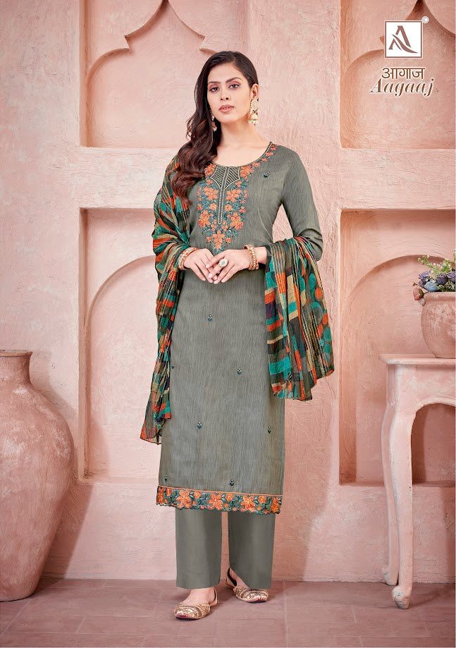 Alok Suit Aagaaz Zam Cotton With Embroidery Work Salwar Suits Wholesale Supplier