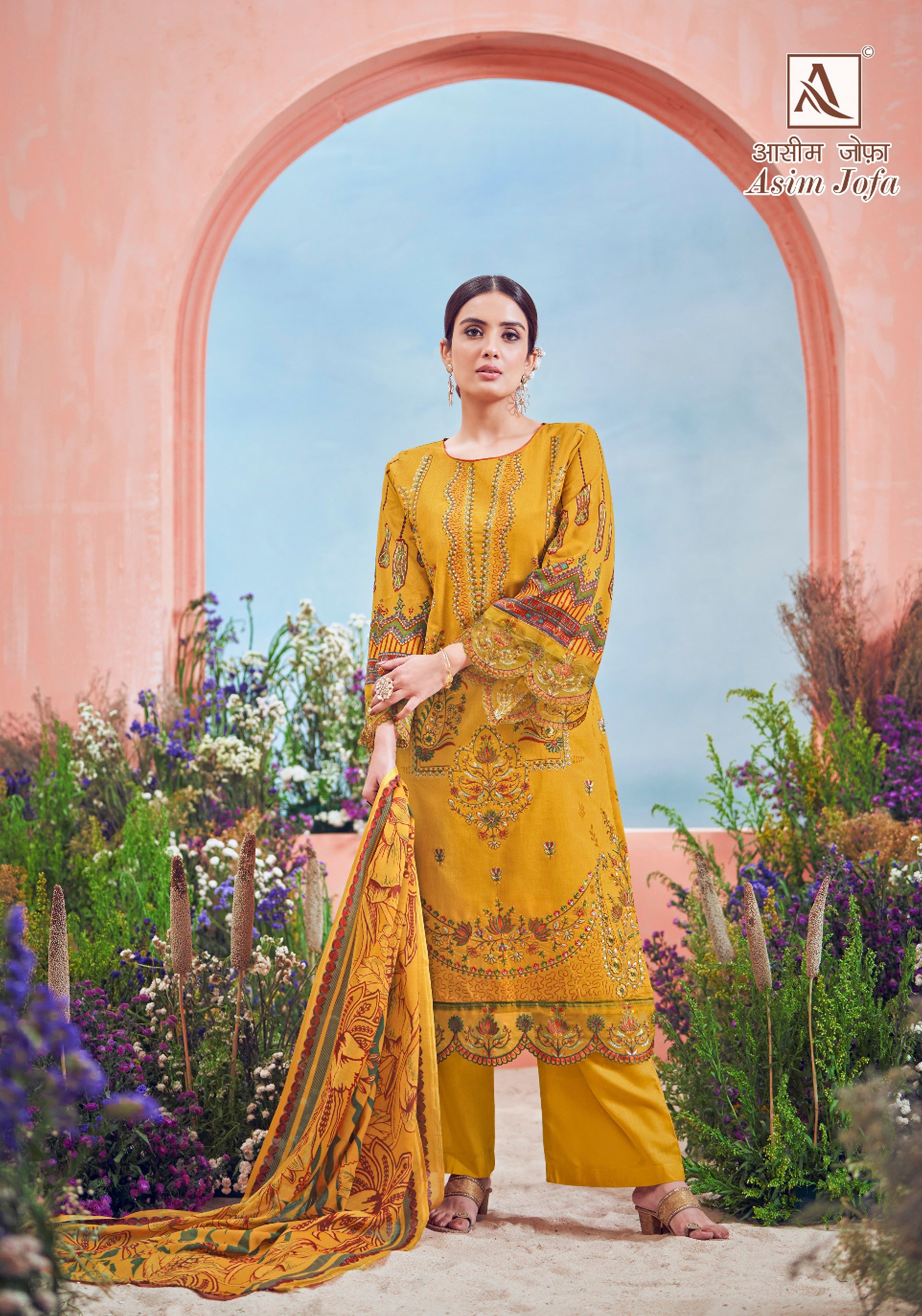 Alok Suit Asim Jofa Cambric Cotton With Embroidery Work Latest Salwar Kameez Collection - jilaniwholesalesuit