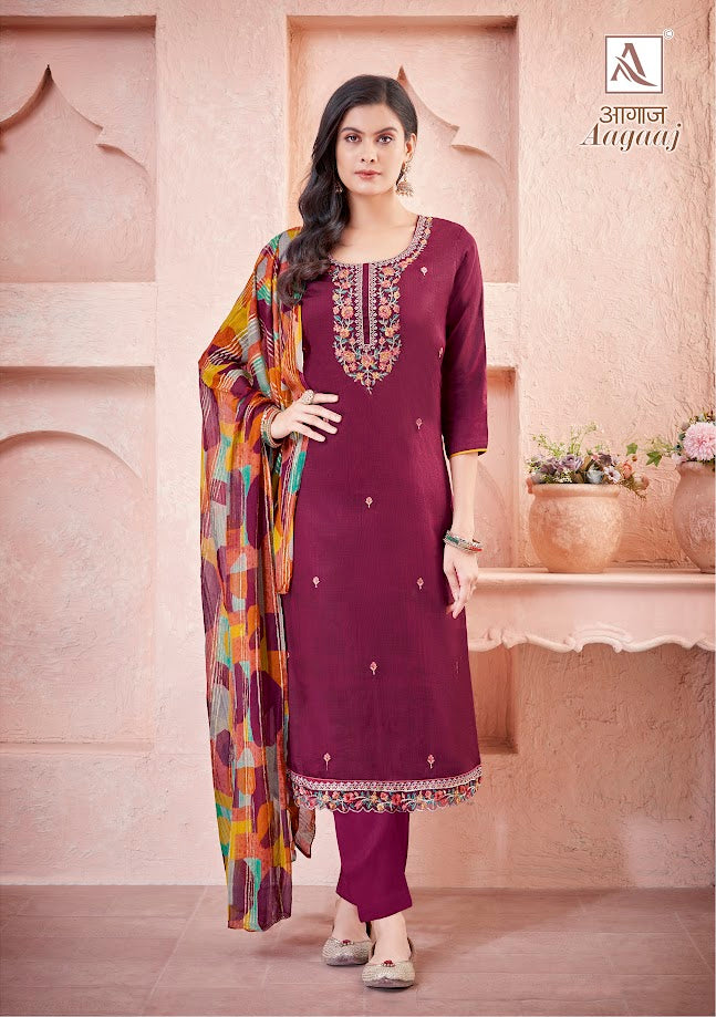 Alok Suit Aagaaz Zam Cotton With Embroidery Work Salwar Suits Wholesale Supplier