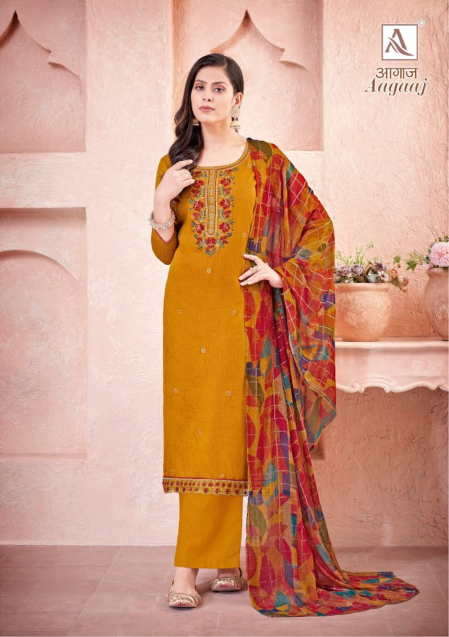 Alok Suit Aagaaz Zam Cotton With Embroidery Work Salwar Suits Wholesale Supplier