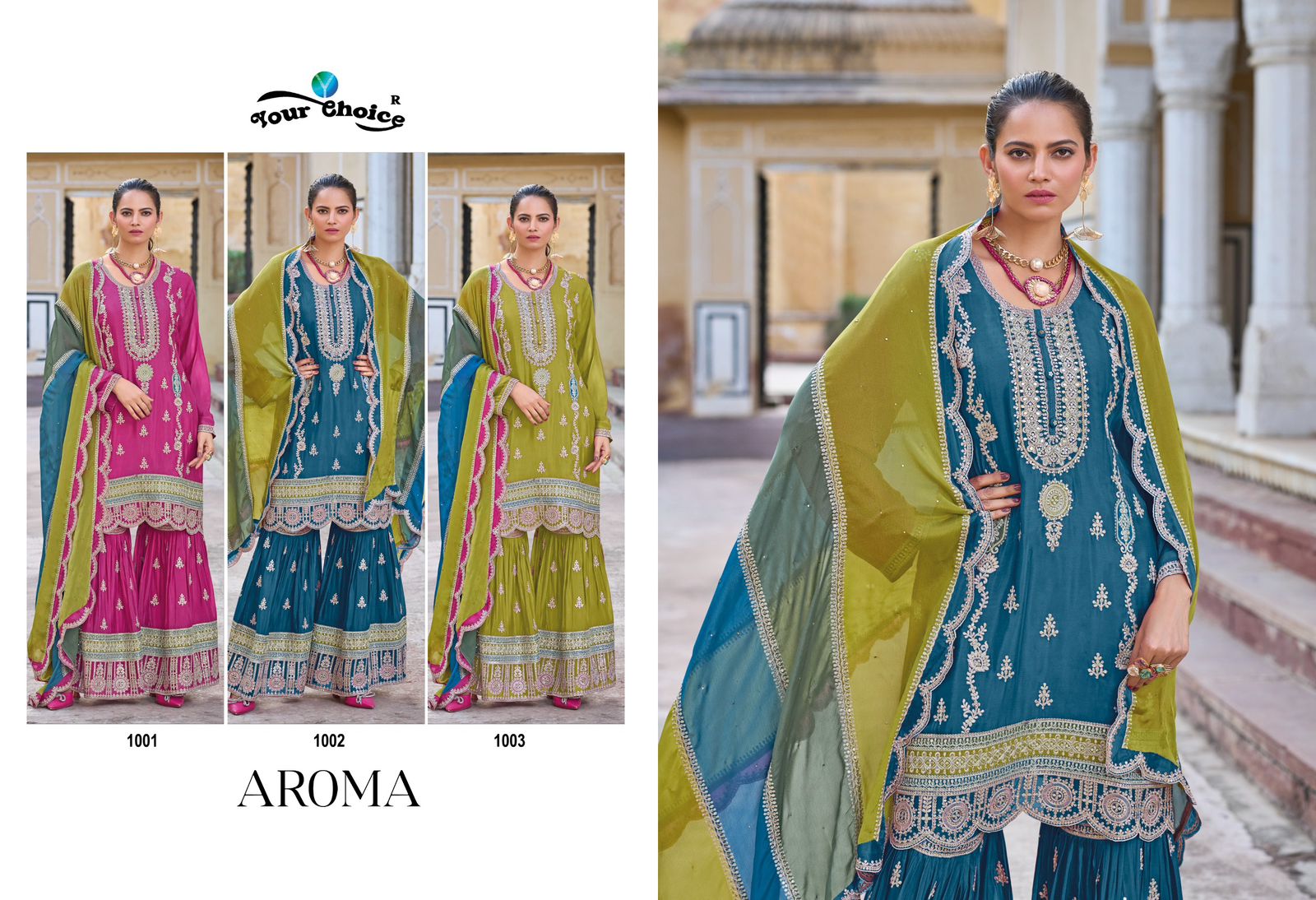 Your Choice Presents Aroma Chinon With Embroidery Work Wedding Wear Salwar Kameez At Wholesale Rate