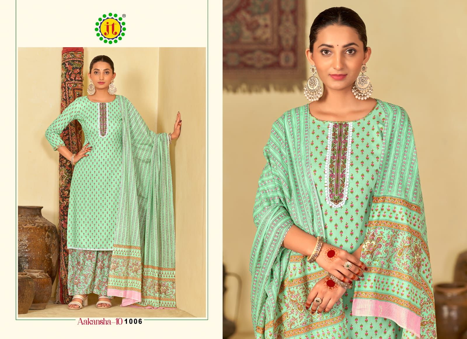 Jt Textile Aakansha Vol 10 Lawn Cotton With Neckline Work Dress Material Wholesale Supplier In Jetpur - jilaniwholesalesuit