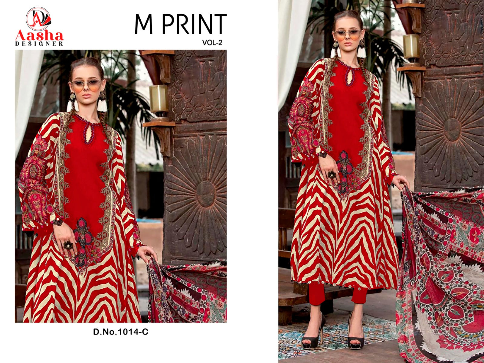 Aasha Designer M Print Vol 2 D.No.1014 Cotton Printed Patch Work Chiffon Dupatta Pakistani Suit Wholesale Supplier - jilaniwholesalesuit