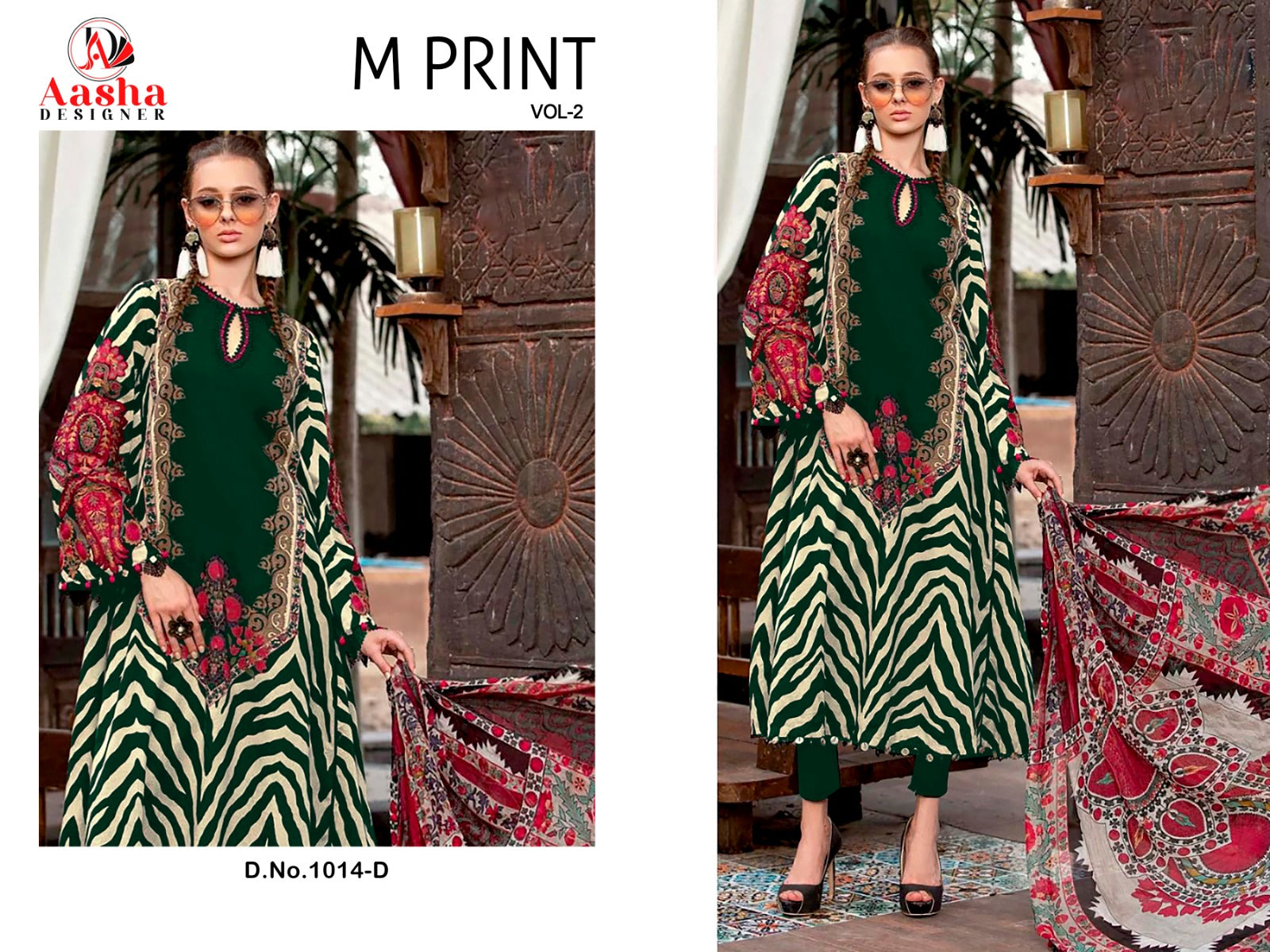 Aasha Designer M Print Vol 2 D.No.1014 Cotton Printed Patch Work Chiffon Dupatta Pakistani Suit Wholesale Supplier - jilaniwholesalesuit