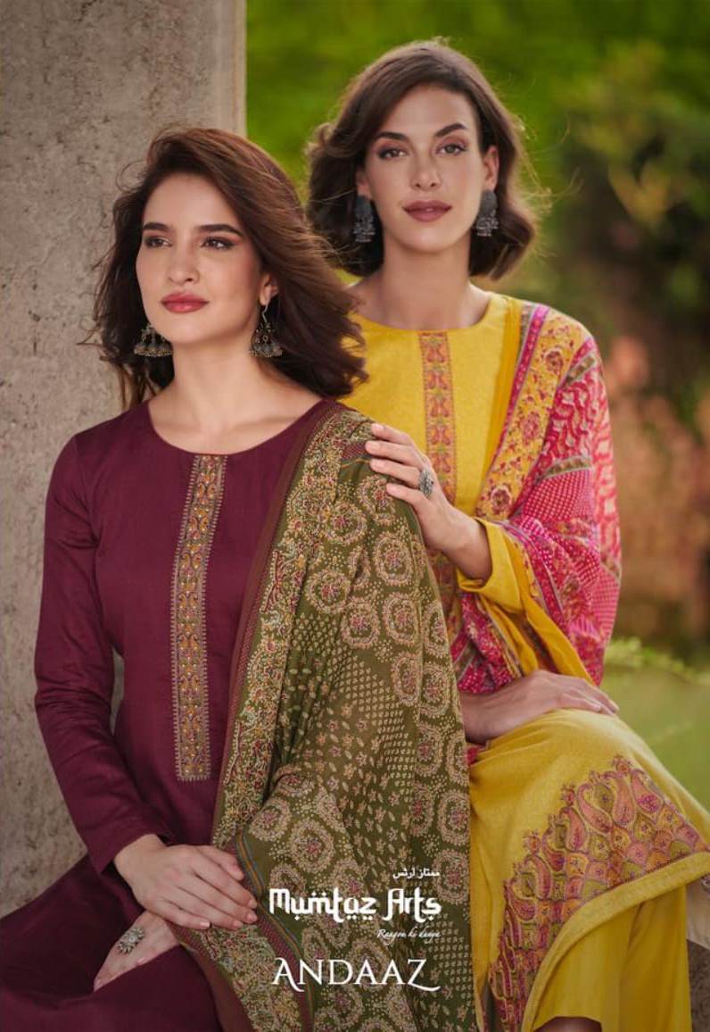 Mumtaz Arts Andaaz Jam Satin With Embroidery Work Salwar Suits Wholesale Supplier In Surat