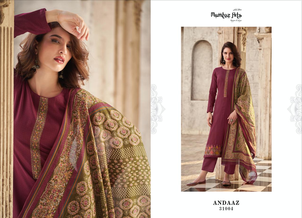 Mumtaz Arts Andaaz Jam Satin With Embroidery Work Salwar Suits Wholesale Supplier In Surat