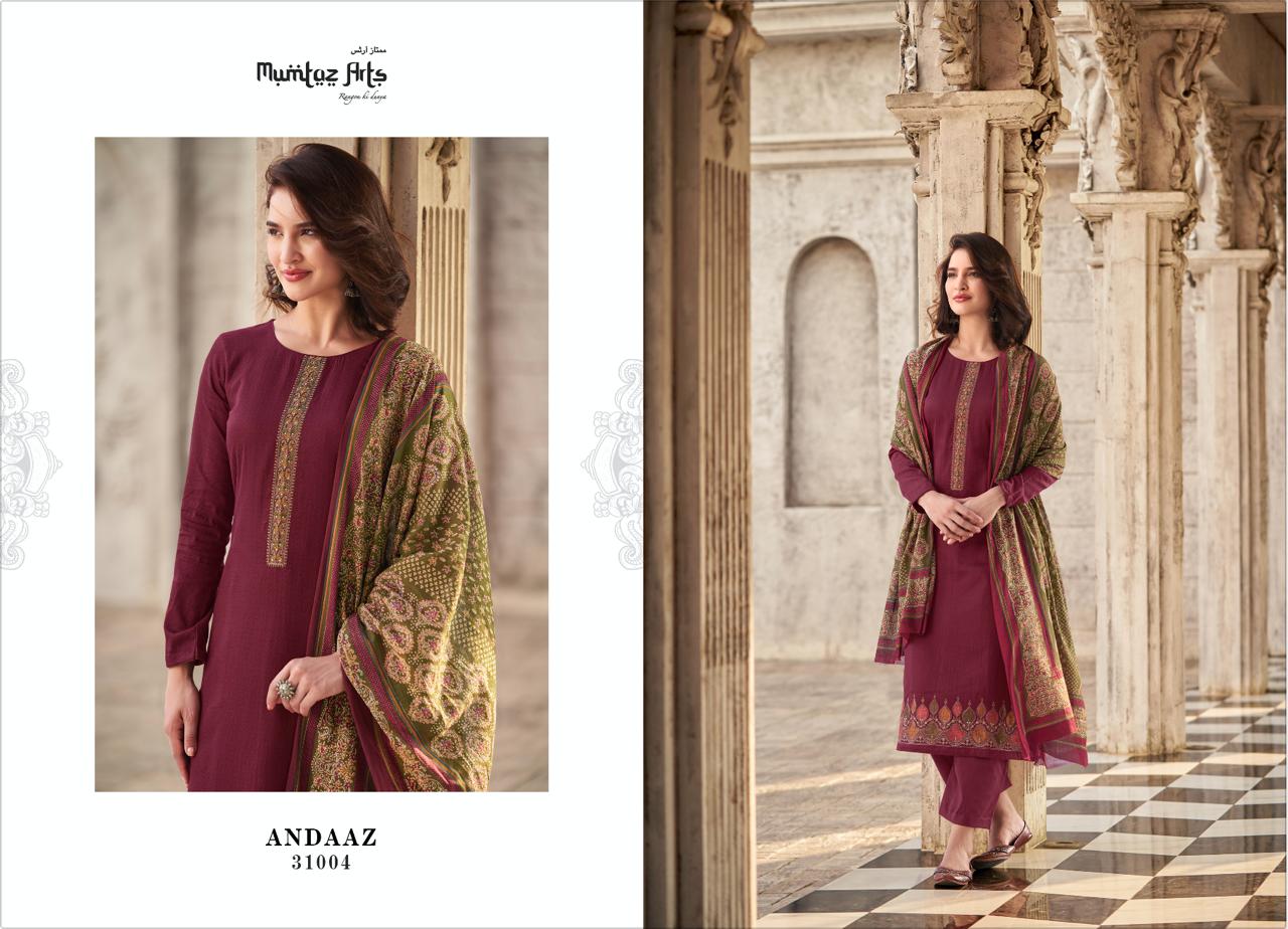 Mumtaz Arts Andaaz Jam Satin With Embroidery Work Salwar Suits Wholesale Supplier In Surat