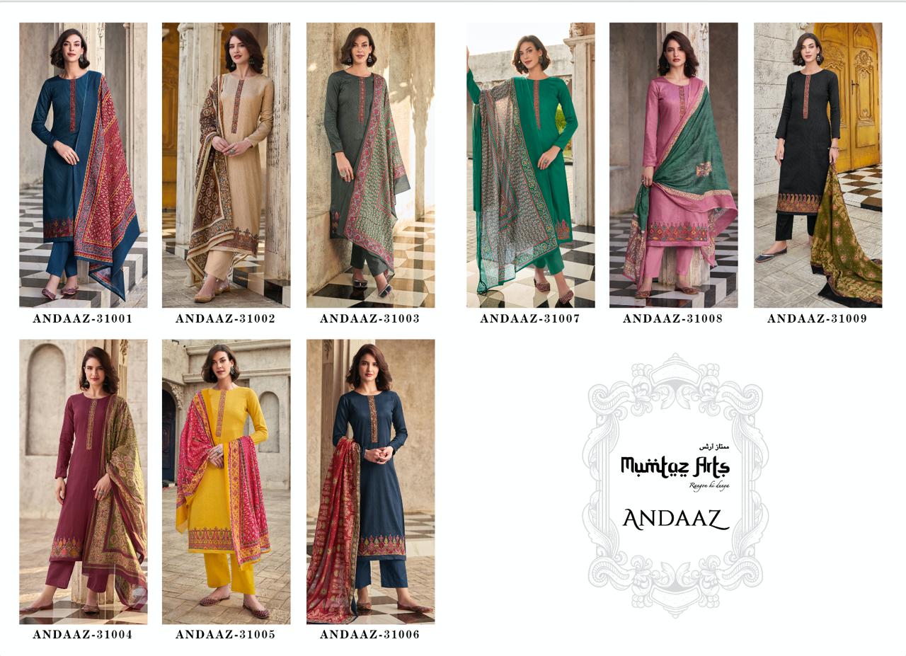 Mumtaz Arts Andaaz Jam Satin With Embroidery Work Salwar Suits Wholesale Supplier In Surat