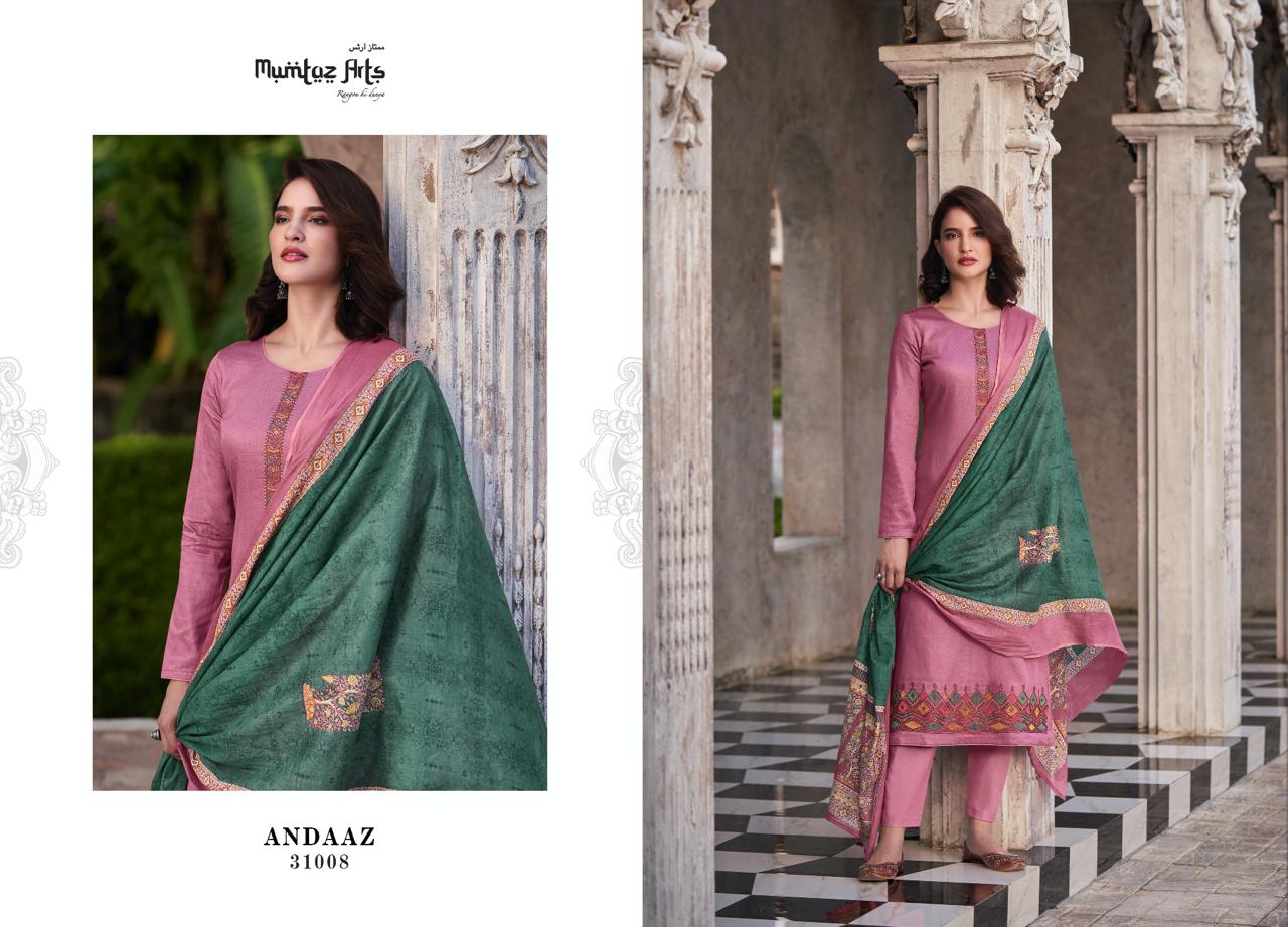 Mumtaz Arts Andaaz Jam Satin With Embroidery Work Salwar Suits Wholesale Supplier In Surat