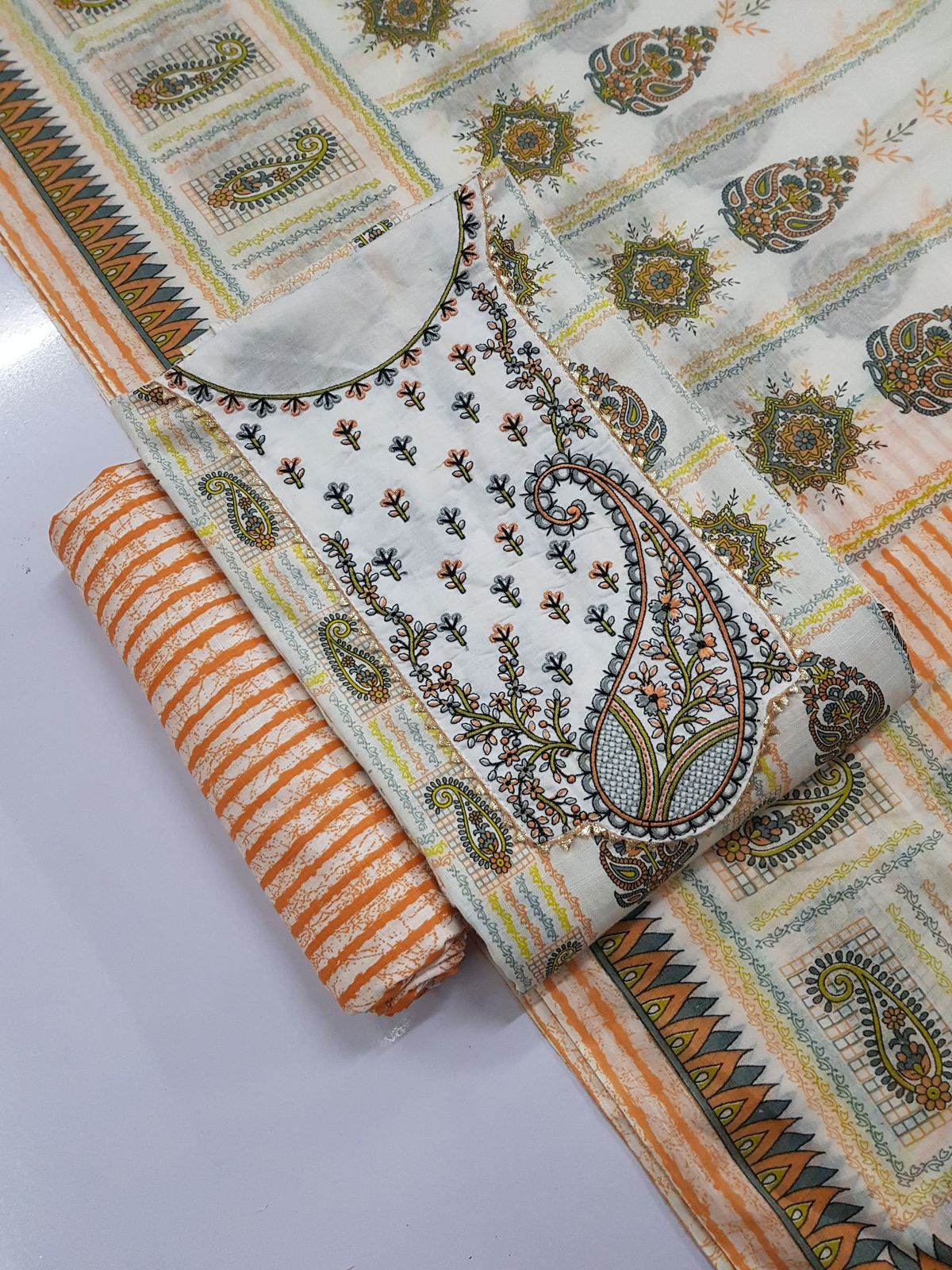 Jt textile armani vol 7 Slub Cotton With Neck Embroidery Work Salwar Kameez At Wholesale Rate - jilaniwholesalesuit
