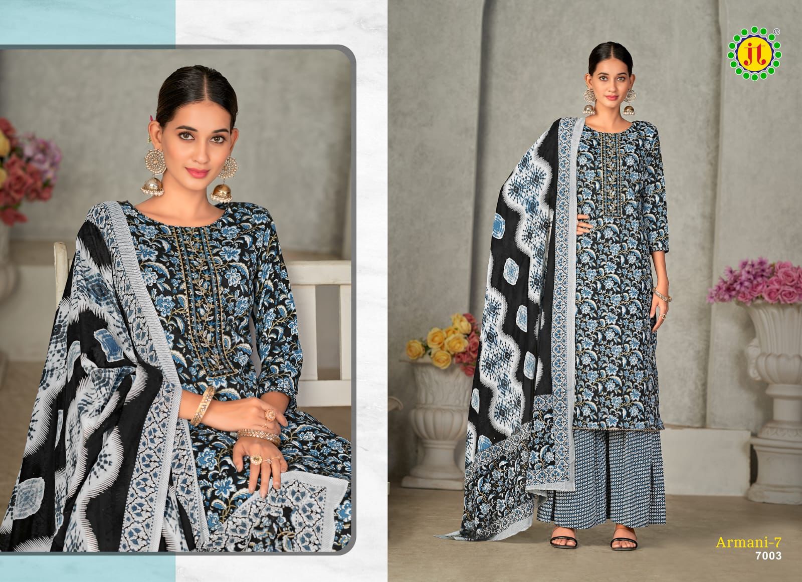 Jt textile armani vol 7 Slub Cotton With Neck Embroidery Work Salwar K