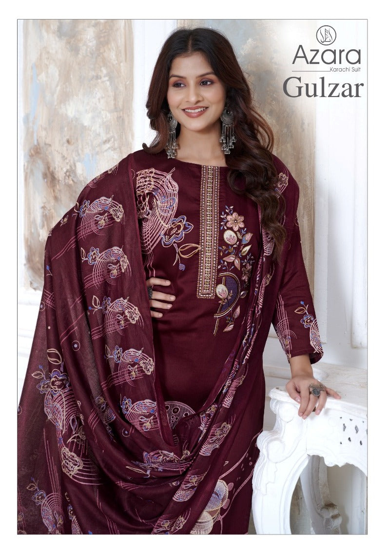 Azara Karachi Suit Gulzar Jam Cotton Embroidery Work Salwar Kameez Latest Design