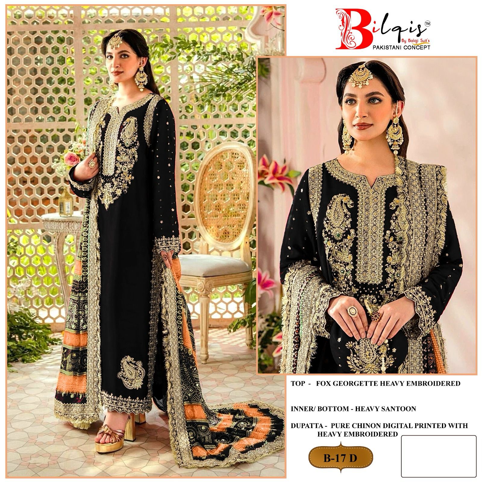 Bilqis Design No B 17 Fox Georgette With Embroidery Work Pakistani Latest Collection Suits