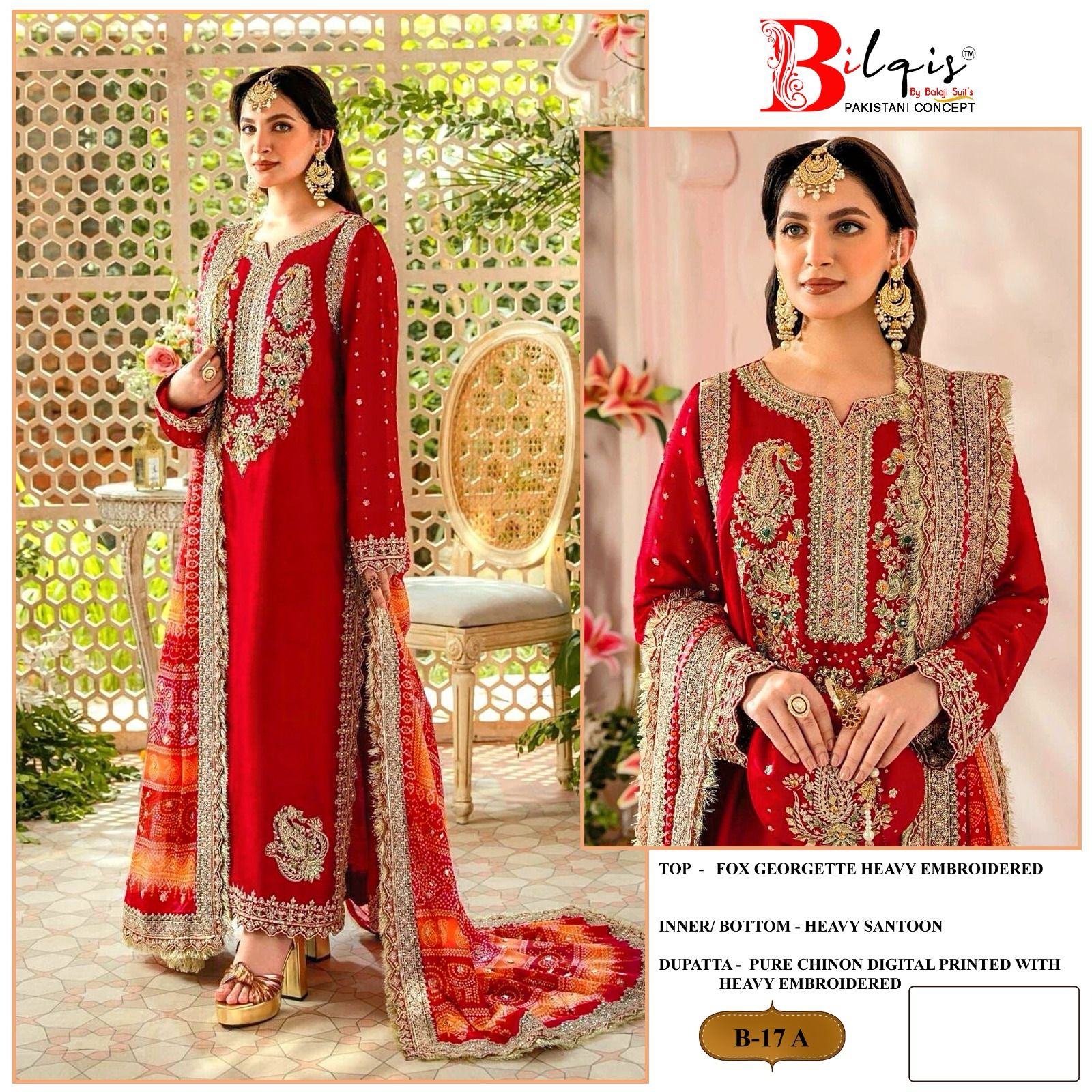 Bilqis Design No B 17 Fox Georgette With Embroidery Work Pakistani Latest Collection Suits