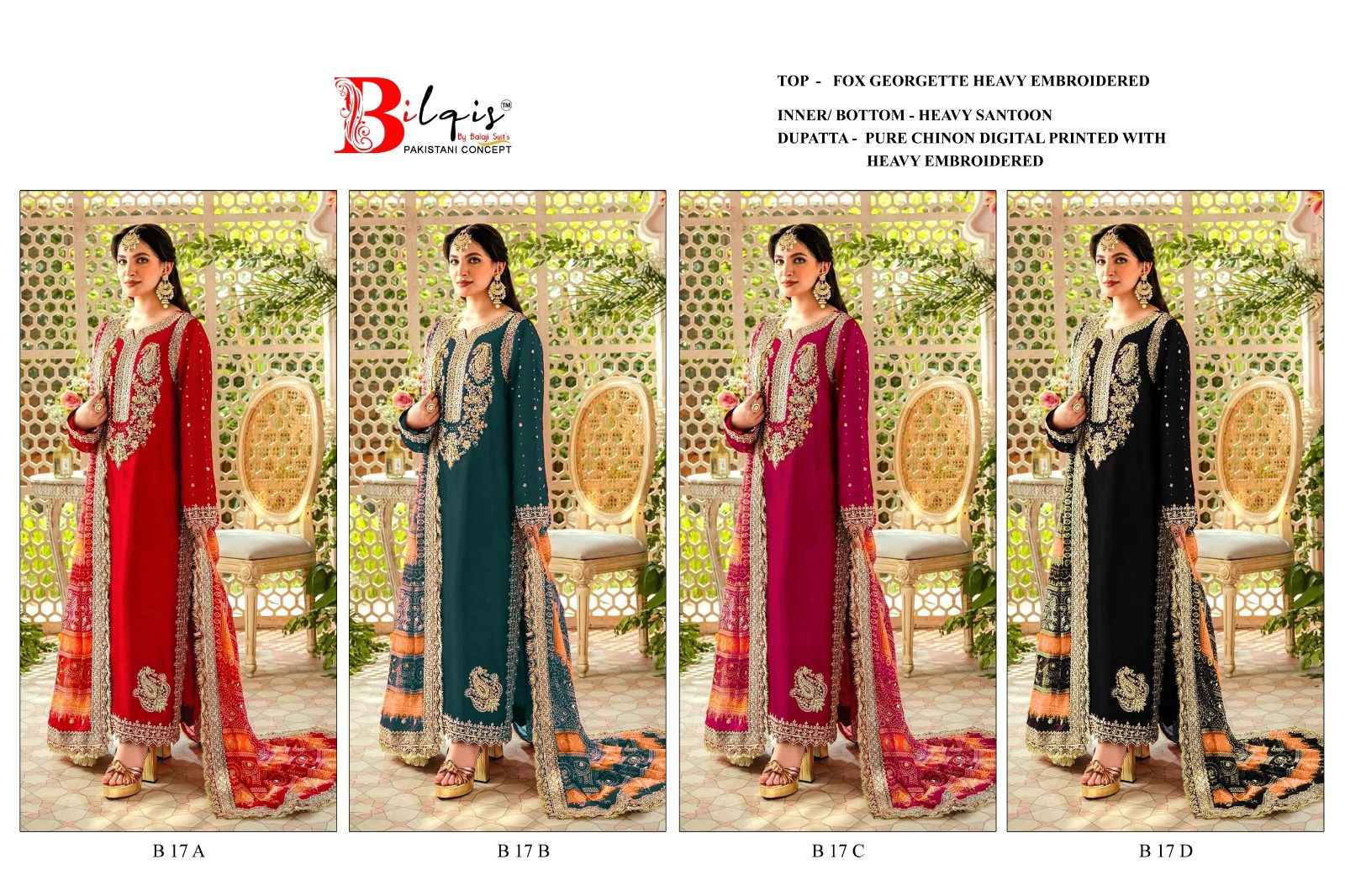 Bilqis Design No B 17 Fox Georgette With Embroidery Work Pakistani Latest Collection Suits