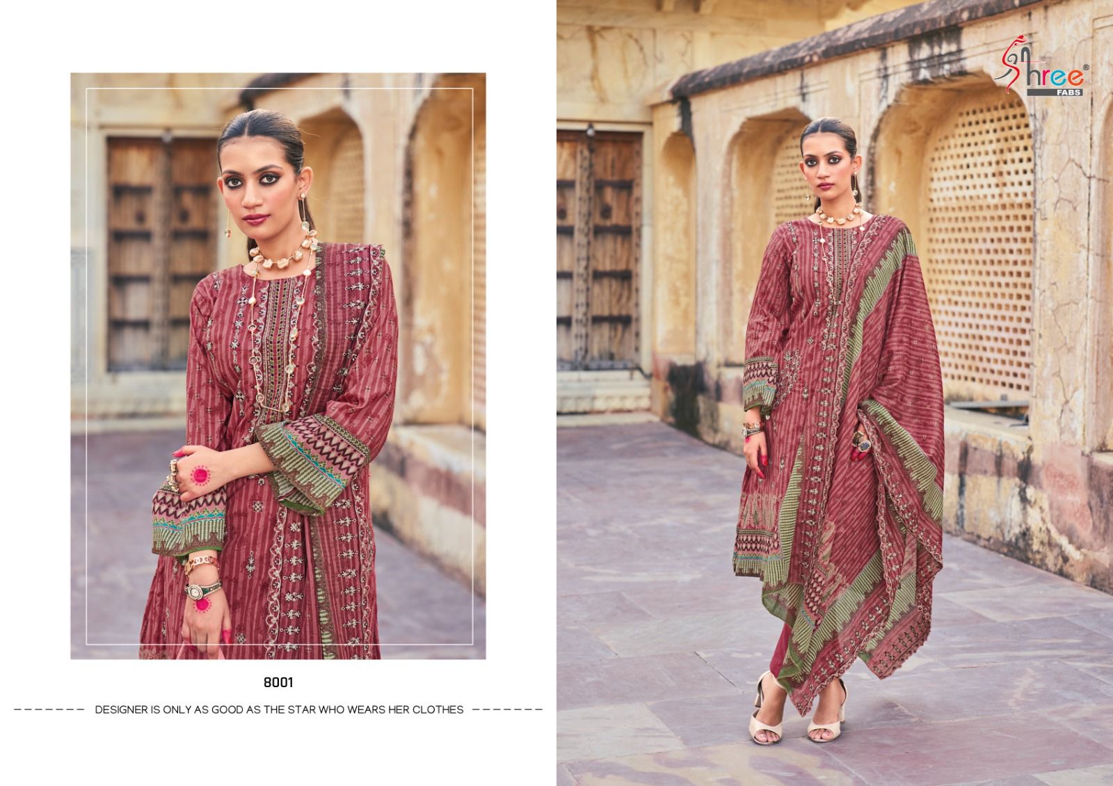 Shree fabs Bin saeed lawn collection vol 8 lawn cotton with self embroidery work pakistani dress wholesaler - jilaniwholesalesuit