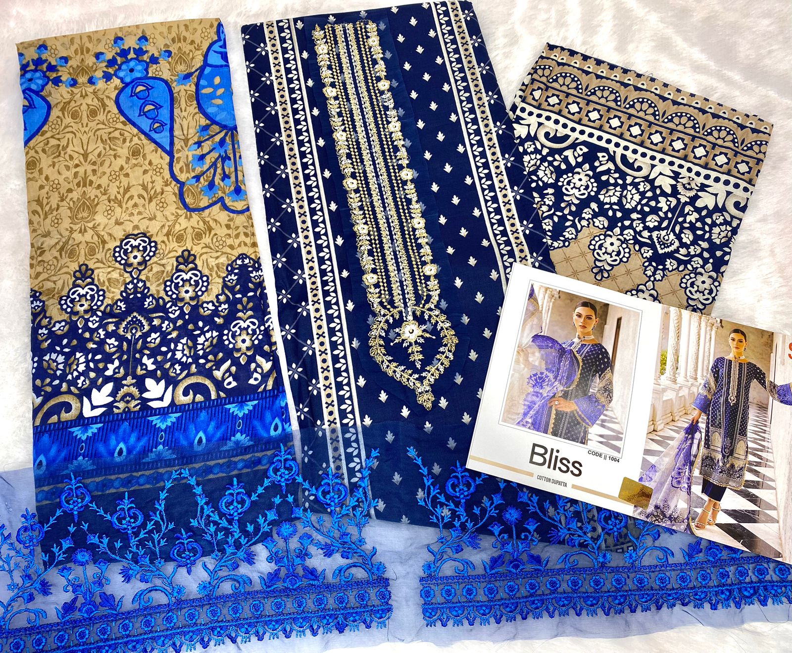 Shraddha designer Bliss Cotton Printed Embroidery work patch work salwar kameez latest collection Chiffon Dupatta - jilaniwholesalesuit