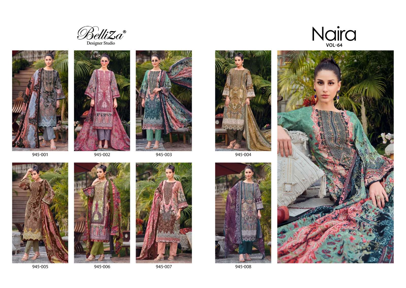 Belliza Naira Vol 64 Cotton Embroidery Work Salwar Suits Collection