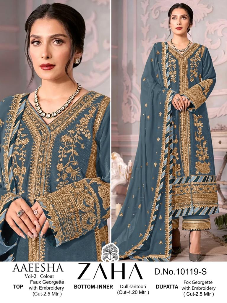 Zaha aaeesha vol 2 Georgette with embroidery work Pakistani wedding salwar suits collection - jilaniwholesalesuit